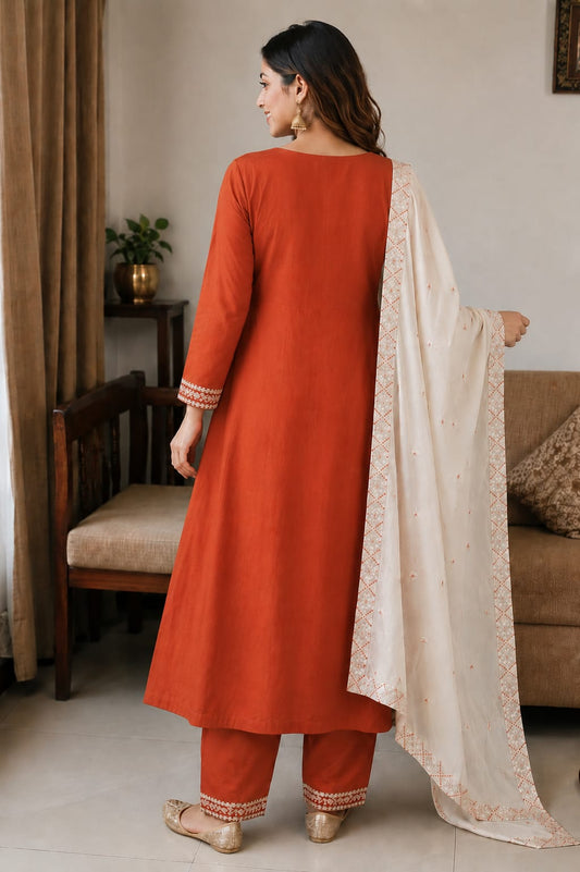 Rust Orange Anarkali Suit Set | Festive Ethnic Wear