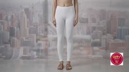 Women's Premium Cotton Lycra Stretchable Ankle Length Leggings (White) | Ultra Soft & Breathable Slim Fit Leggings for Kurtis, Tops & Daily Wear