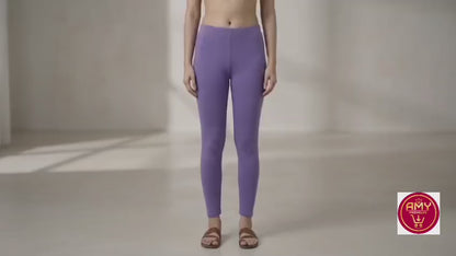Women's Premium Cotton Lycra Stretchable Ankle-Length Leggings | Soft & Breathable Slim Fit Purple Leggings for Casual, Ethnic & Daily Wear