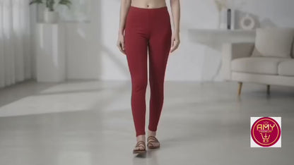 Women’s Premium Cotton Lycra Stretchable Ankle-Length Leggings | High-Waist Slim Fit Regular & Daily Wear Leggings (Maroon / Red)