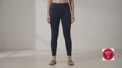 Women's Premium Cotton Lycra Stretchable Ankle Length Leggings (Navy Blue)