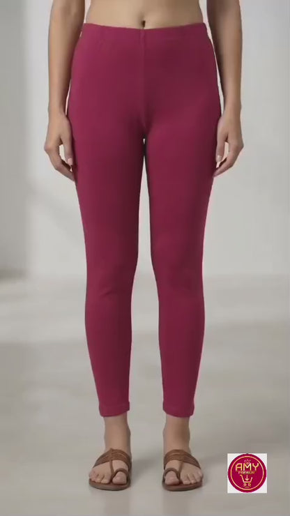 Women’s Premium Cotton Lycra Stretchable Ankle-Length Leggings (Wine / Magenta)