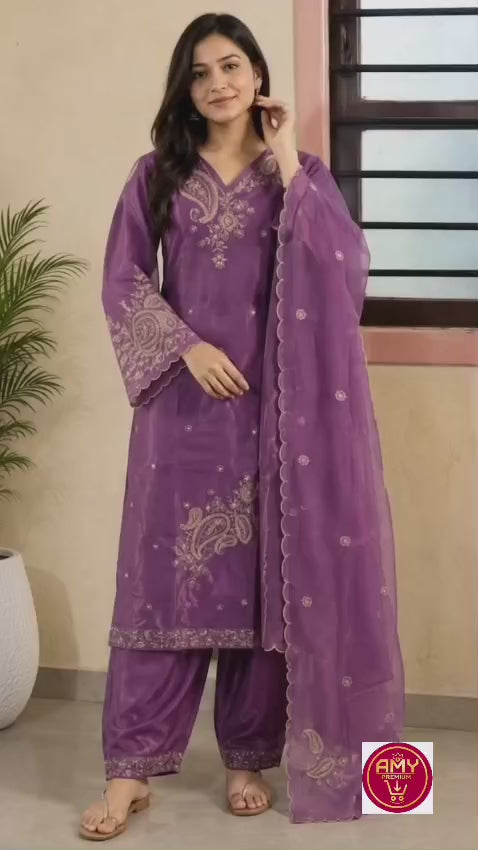 Purple Embroidered Salwar Suit Set | Festive Ethnic Wear
